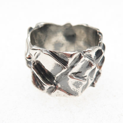 925 Sterling Silver Vintage Modernist Dragon Skin Oxidized Ring Size 9.25