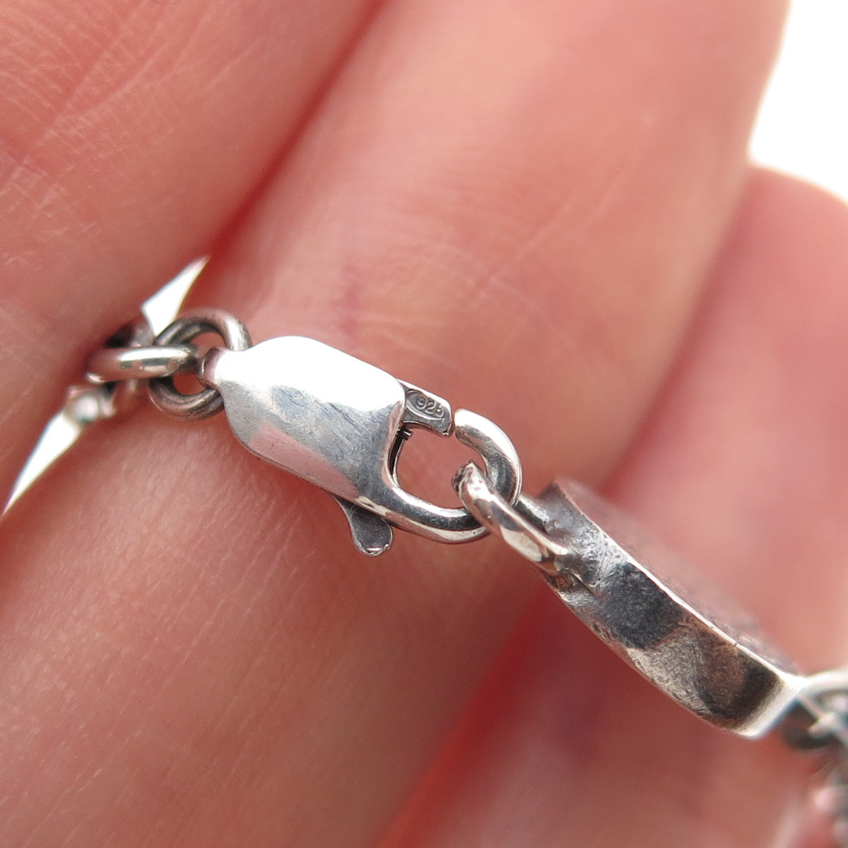 925 Sterling Silver Vintage Heart Cable Link Oxidized Bracelet 7.25"