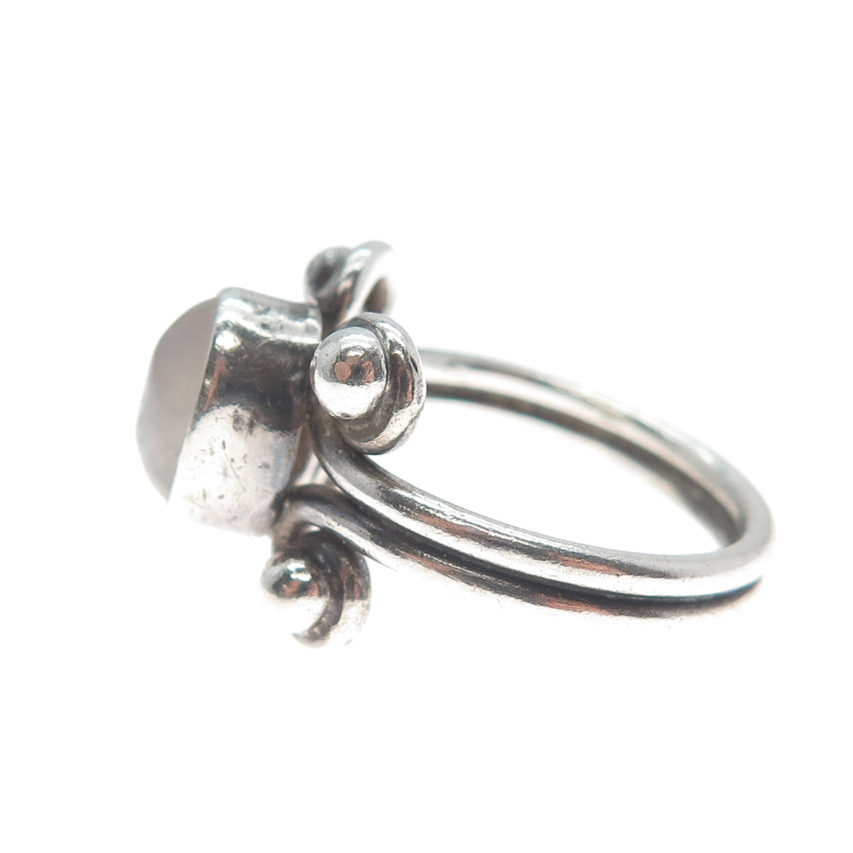 925 Sterling Silver Vintage Real Rose Quartz Oxidized Ring Size 8.5