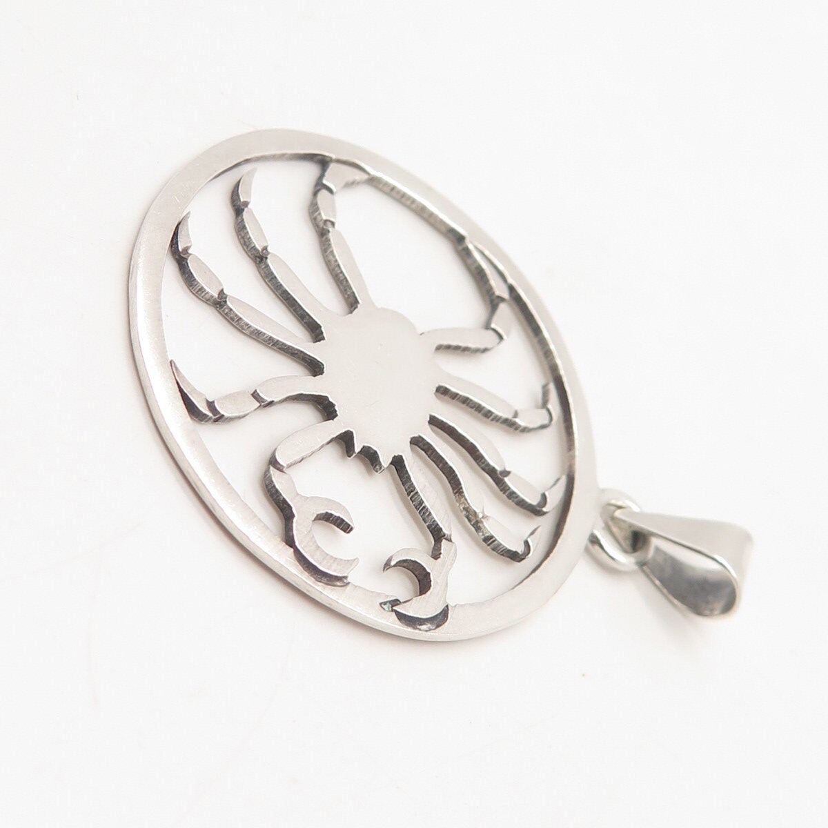 925 Sterling Silver Vintage Mexico "Cancer" Zodiac Sign Round Pendant