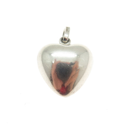 925 Sterling Silver Vintage Smooth Puffy Heart 3D Pendant