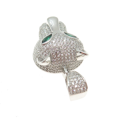 925 Sterling Silver Nano Emerald & Round-Cut C Z Panther's Head Pendant