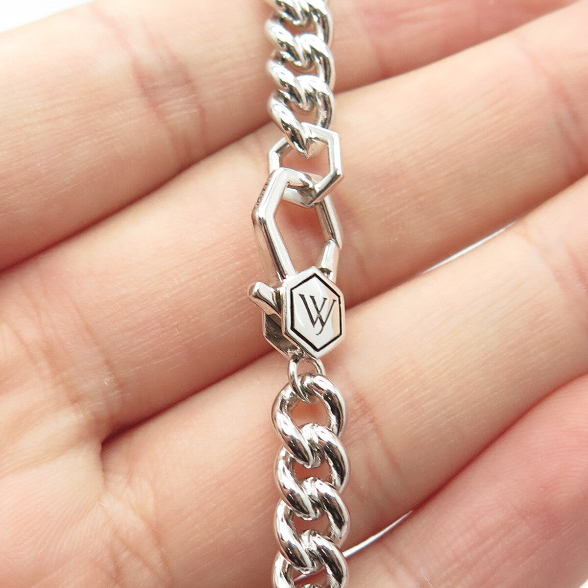 925 Sterling Silver With You Lockets Curb Link Bracelet 7"