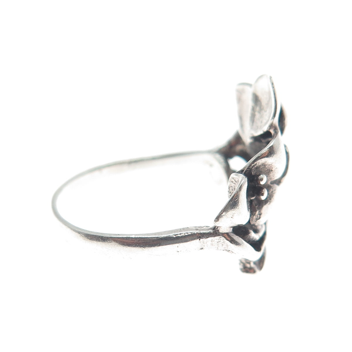 925 Sterling Silver Vintage Flower Oxidized Ring Size 8