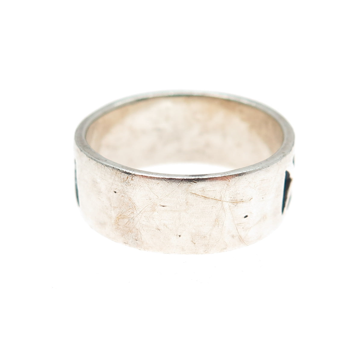 925 Sterling Silver Vintage Runic Oxidized Band Ring Size 10.75