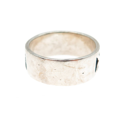 925 Sterling Silver Vintage Runic Oxidized Band Ring Size 10.75