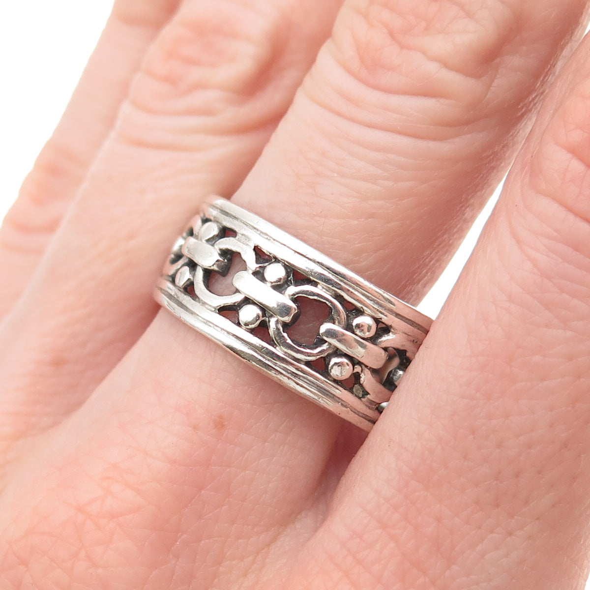 925 Sterling Silver Vintage Chain Link Oxidized Band Ring Size 12.25