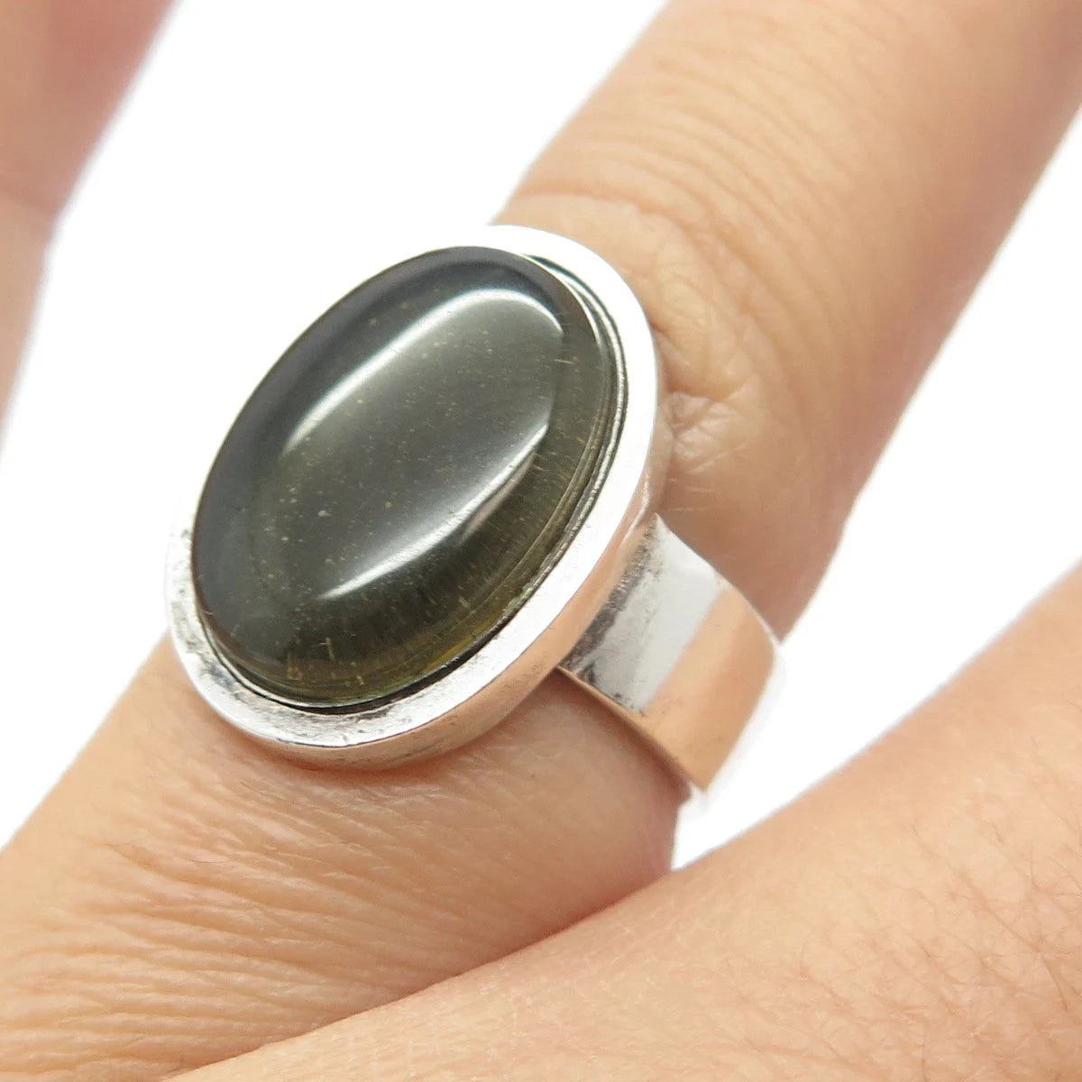 925 Sterling Silver Vintage Glass Oval Ring Size 6.25
