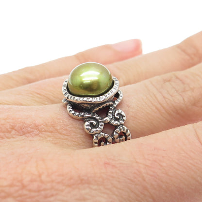 DIDAE 925 Sterling Silver Vintage Israel Real Pearl Oxidized Ring Size 8