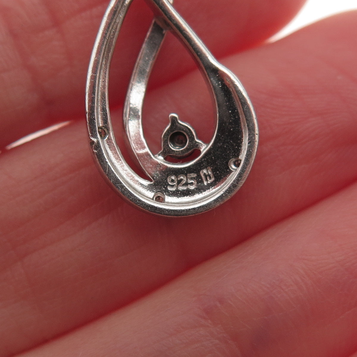 925 Sterling Silver Real Round-Cut Diamond Teardrop Charm Pendant