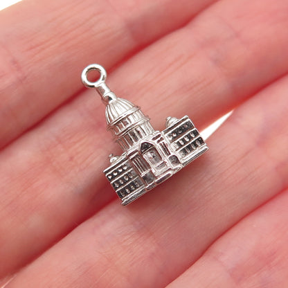 Wells 925 Sterling Silver Antique Art Deco US Capitol Building 3D Charm Pendant