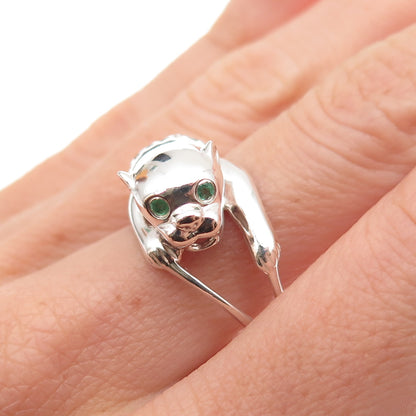Nevada 925 Sterling Silver Vintage Real Emerald & C Z Panther Ring Size 8.25