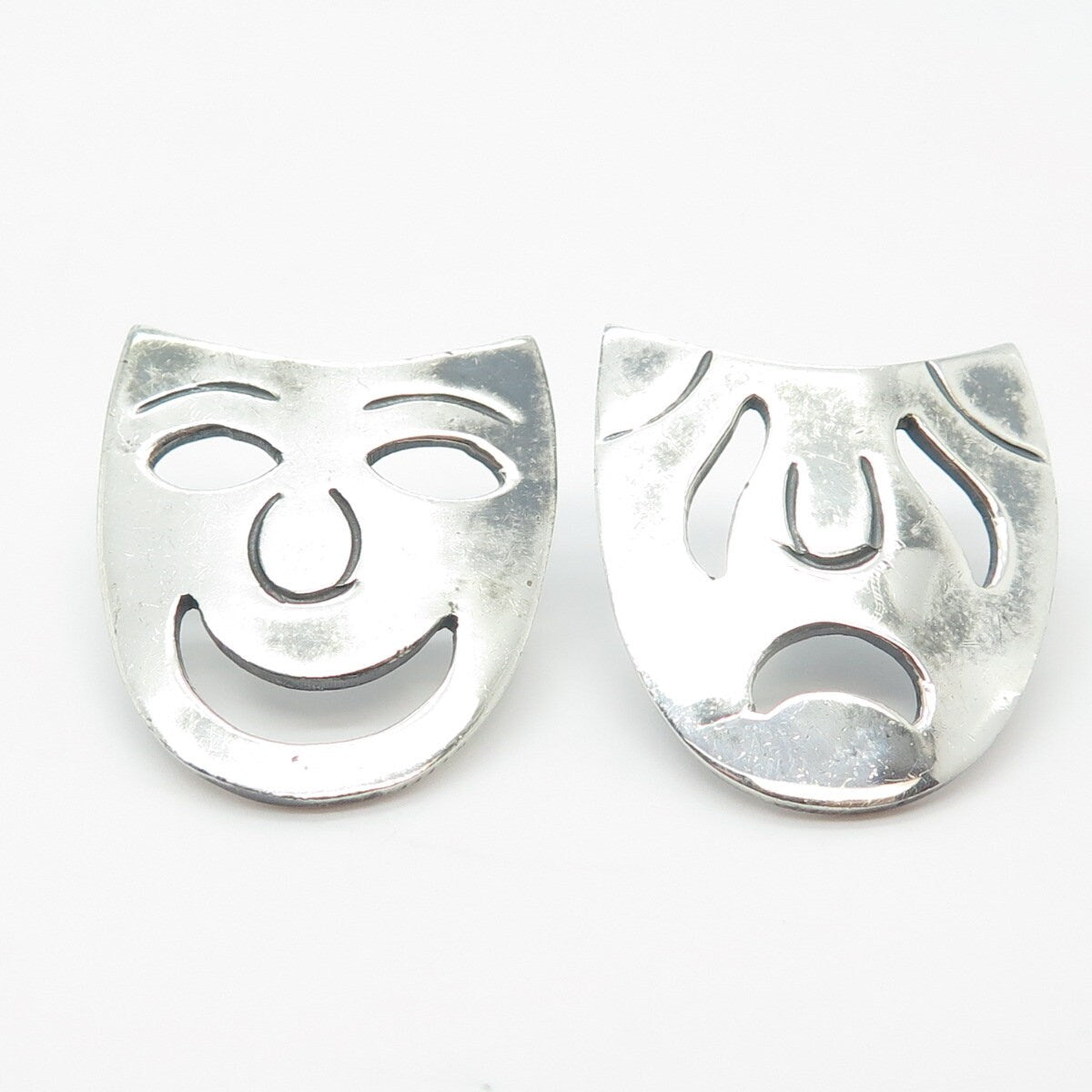 925 Sterling Silver Vintage Mexico Sock & Buskin Tragedy Comedy Masks Earrings