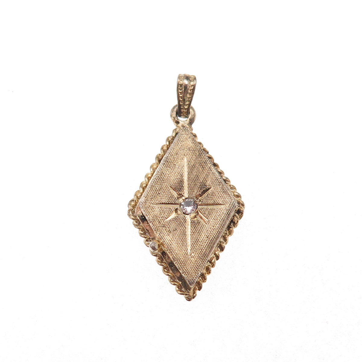 925 Sterling Silver Gold Plated Antique Art Deco Rhinestone Locket Charm Pendant