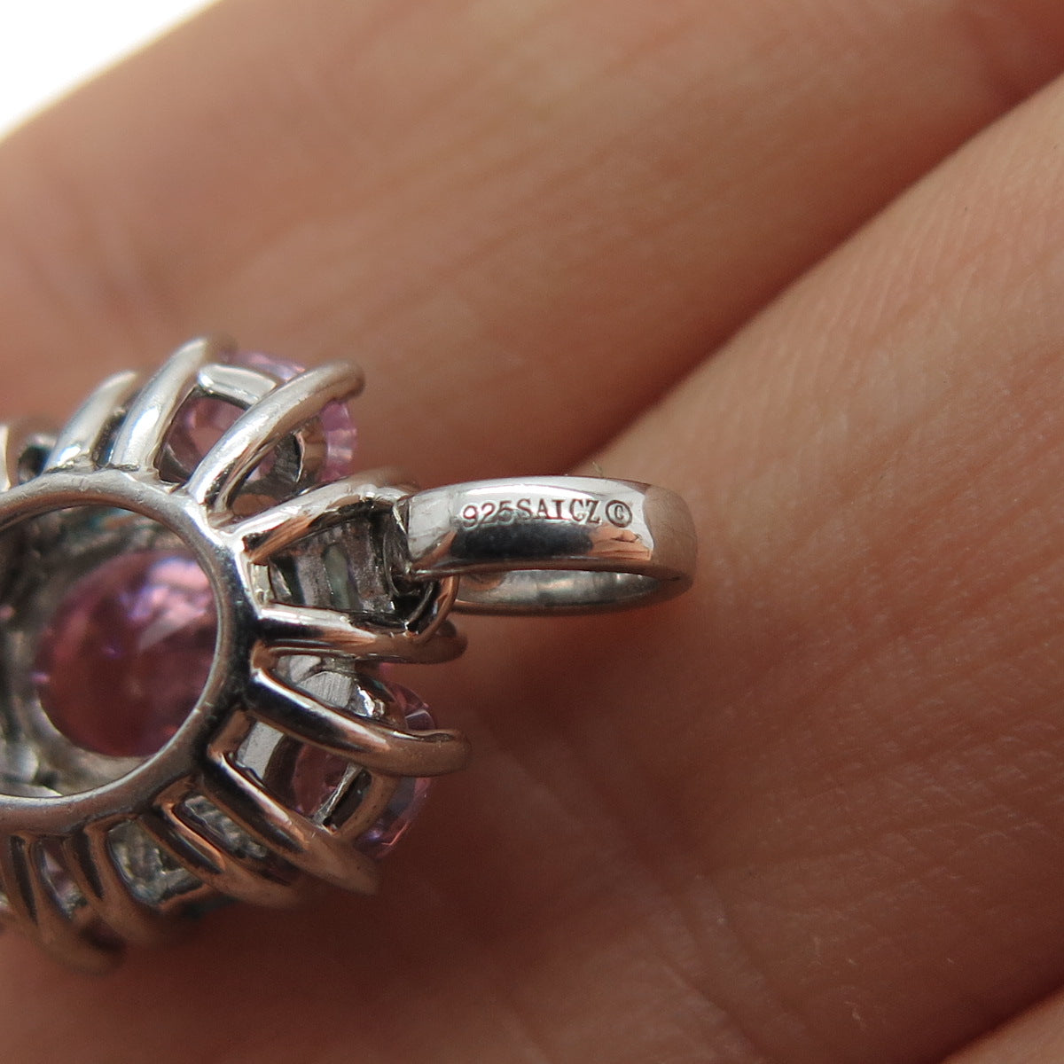 SAI 925 Sterling Silver Blue & Pink C Z Mini Charm Pendant