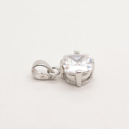 925 Sterling Silver Princess-Cut C Z Pendant
