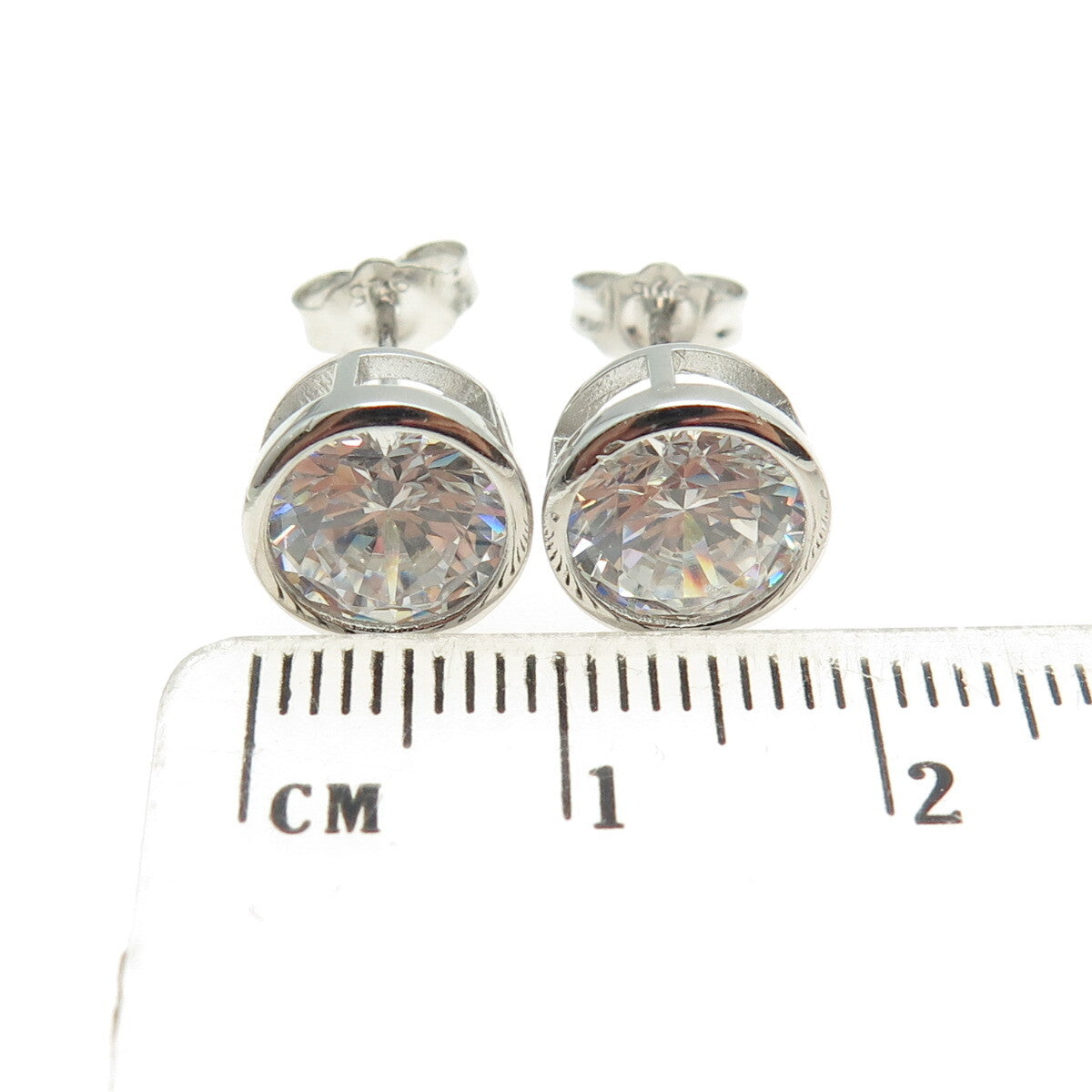 925 Sterling Silver Round-Cut C Z Stud Earrings