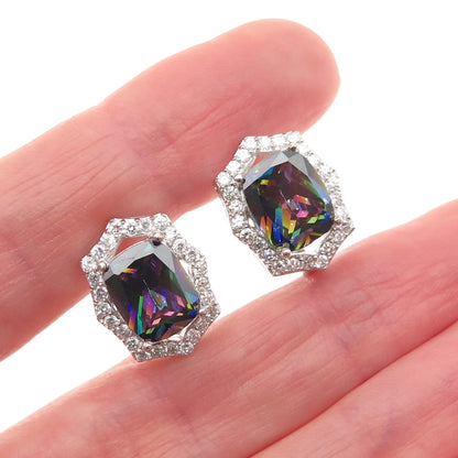 925 Sterling Silver Real Mystic Quartz & C Z Earrings