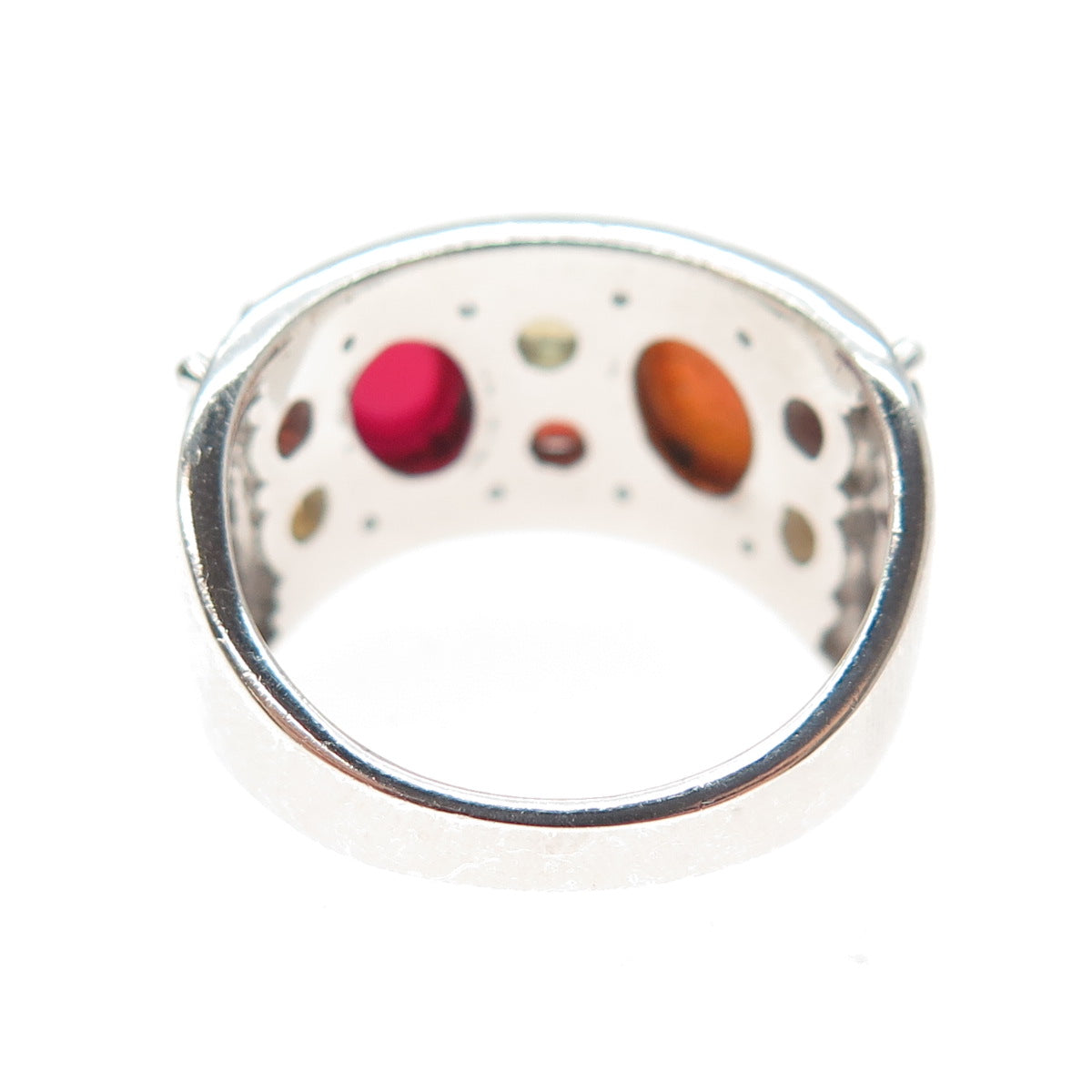 925 Sterling Silver Real Multi-Color Opal Red Garnet & Citrine Ring Size 7.25