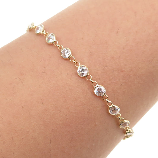925 Sterling Silver Gold Plated Round-Cut C Z Bracelet 8.25"
