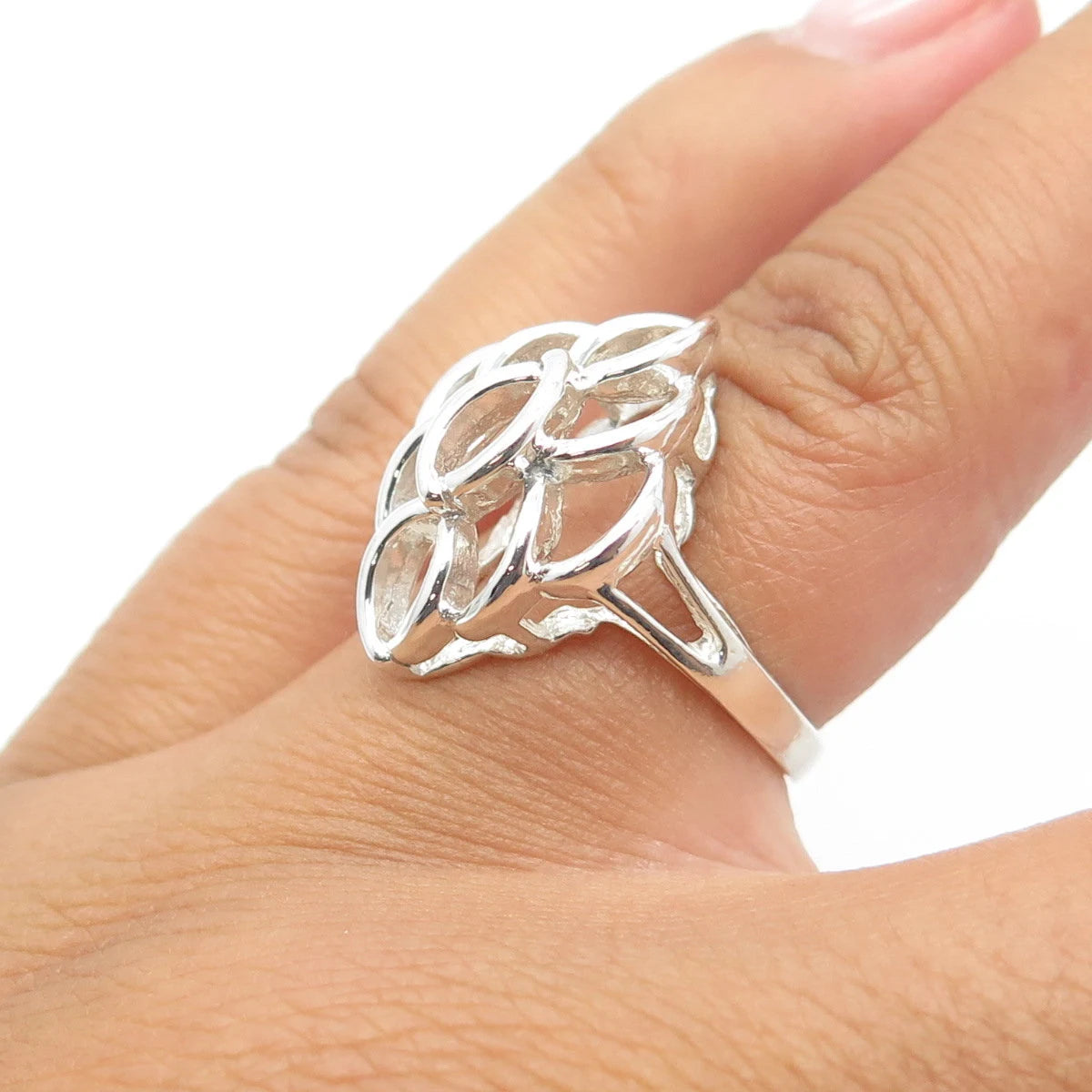 925 Sterling Silver Vintage Honeycomb Modernist Cocktail Ring Size 5.25