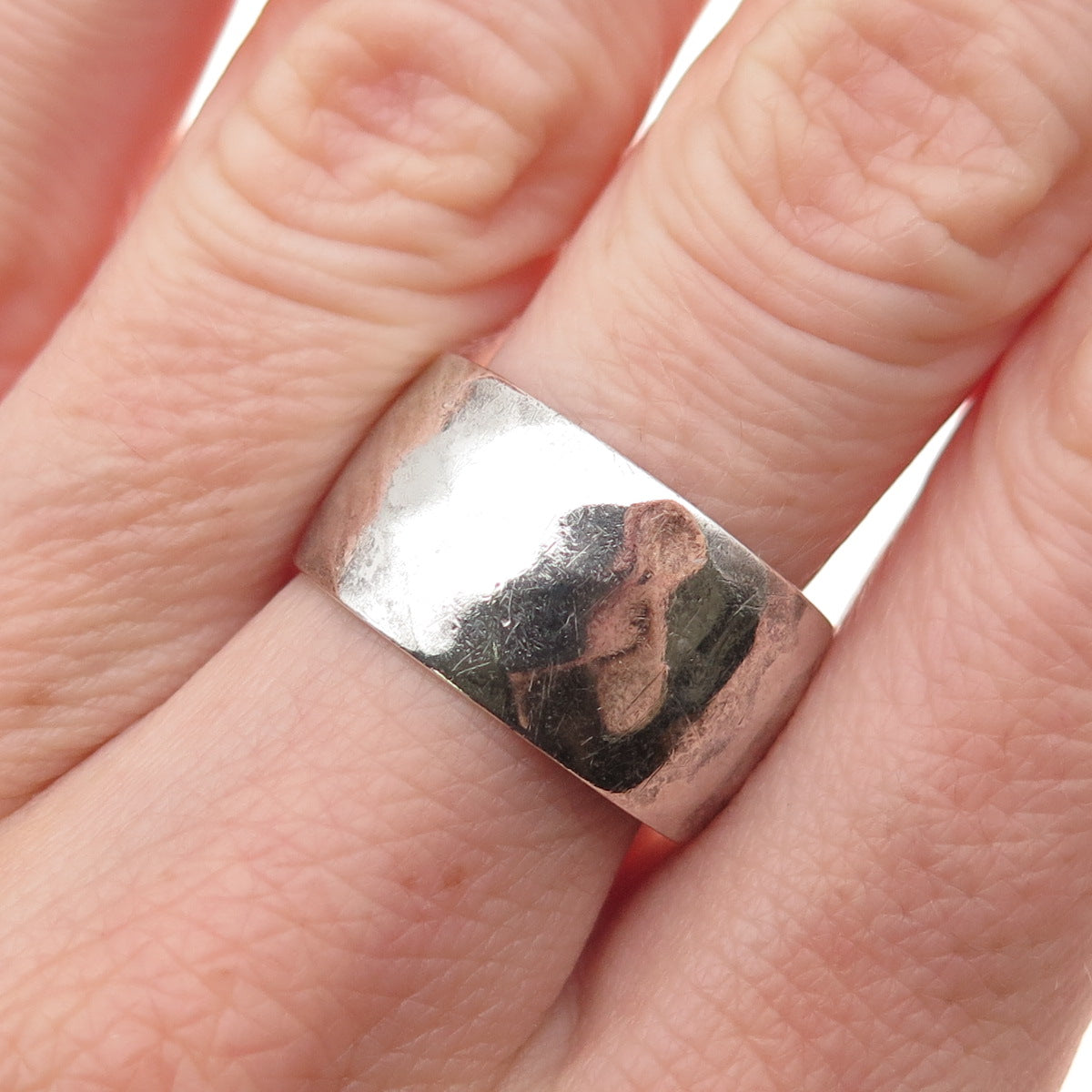 Uncas 925 Sterling Silver Antique Art Deco Hammered Wide Band Ring Size 8.5