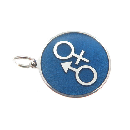 925 Sterling Silver Blue Enamel Male & Female Symbol Minimalist Charm Pendant