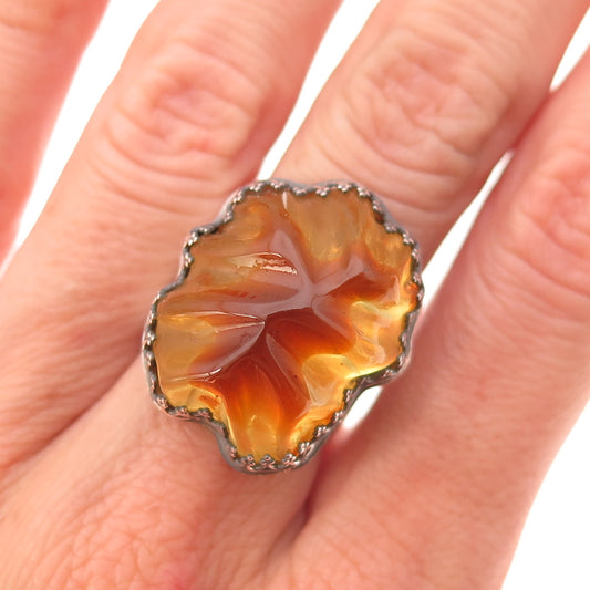 Jay King Desert Rose 925 Sterling Silver Vintage Real Amber Ring Size 7.25