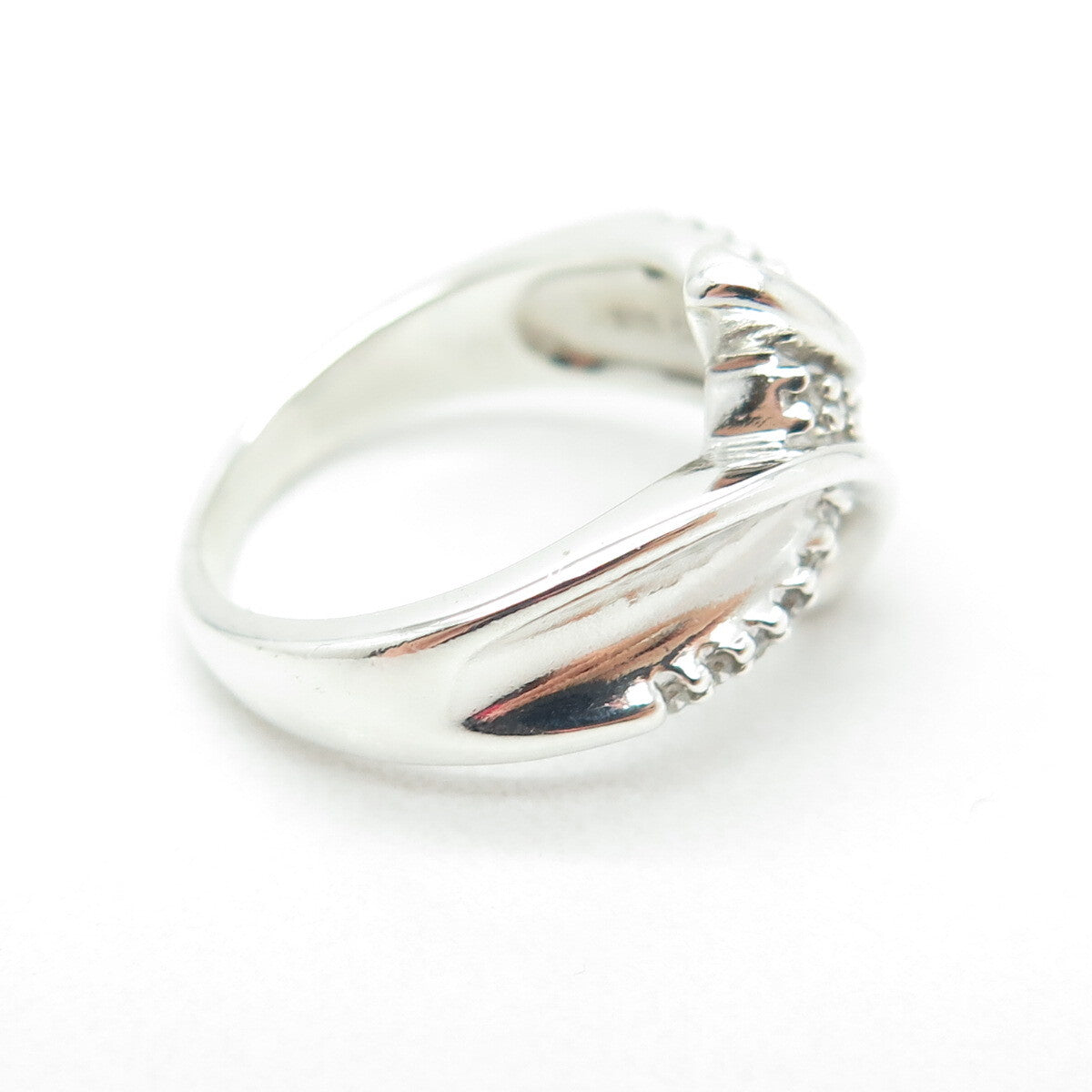 SUN 925 Sterling Silver Real Round-Cut Diamond Bypass Ring Size 5.75