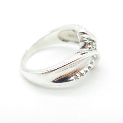 SUN 925 Sterling Silver Real Round-Cut Diamond Bypass Ring Size 5.75
