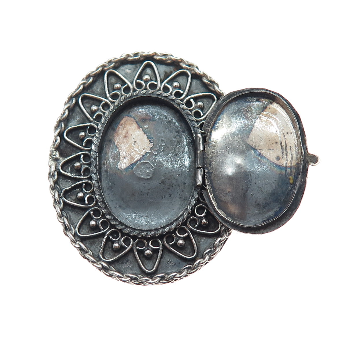 925 Sterling Silver Vintage Mexico Abalone Shell Locket Pin Brooch / Pendant