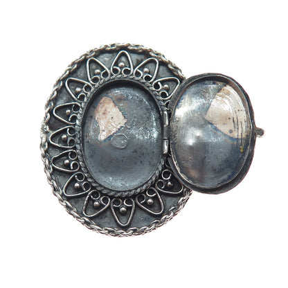 925 Sterling Silver Vintage Mexico Abalone Shell Locket Pin Brooch / Pendant