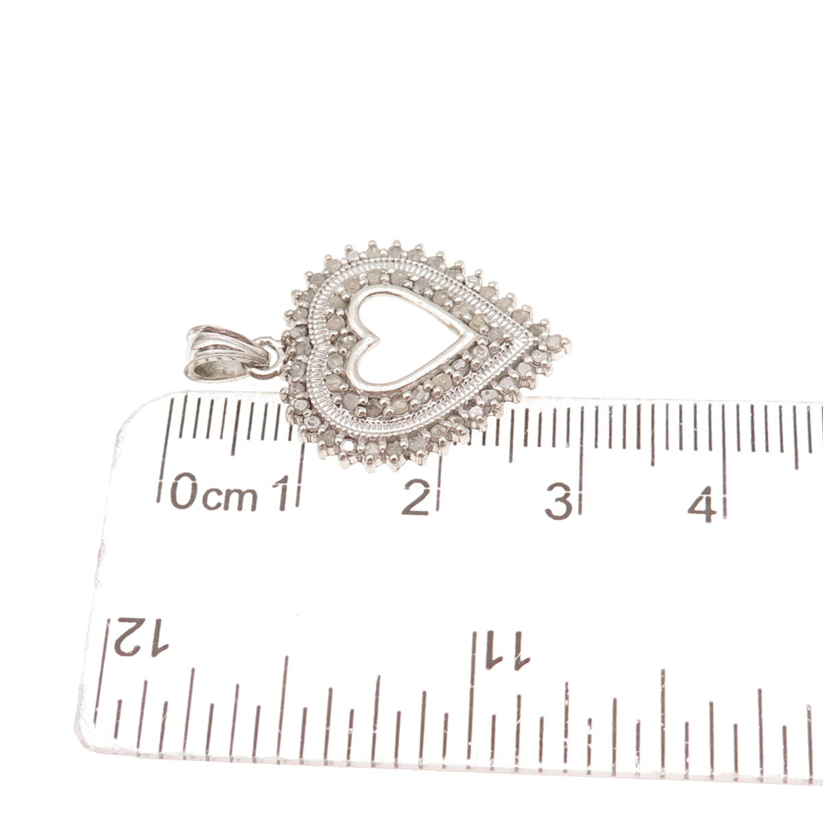 925 Sterling Silver Real Round-Cut Diamond Heart Charm Pendant