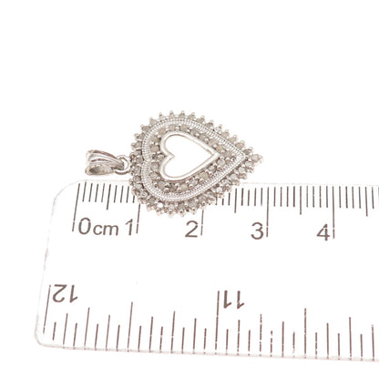 925 Sterling Silver Real Round-Cut Diamond Heart Charm Pendant