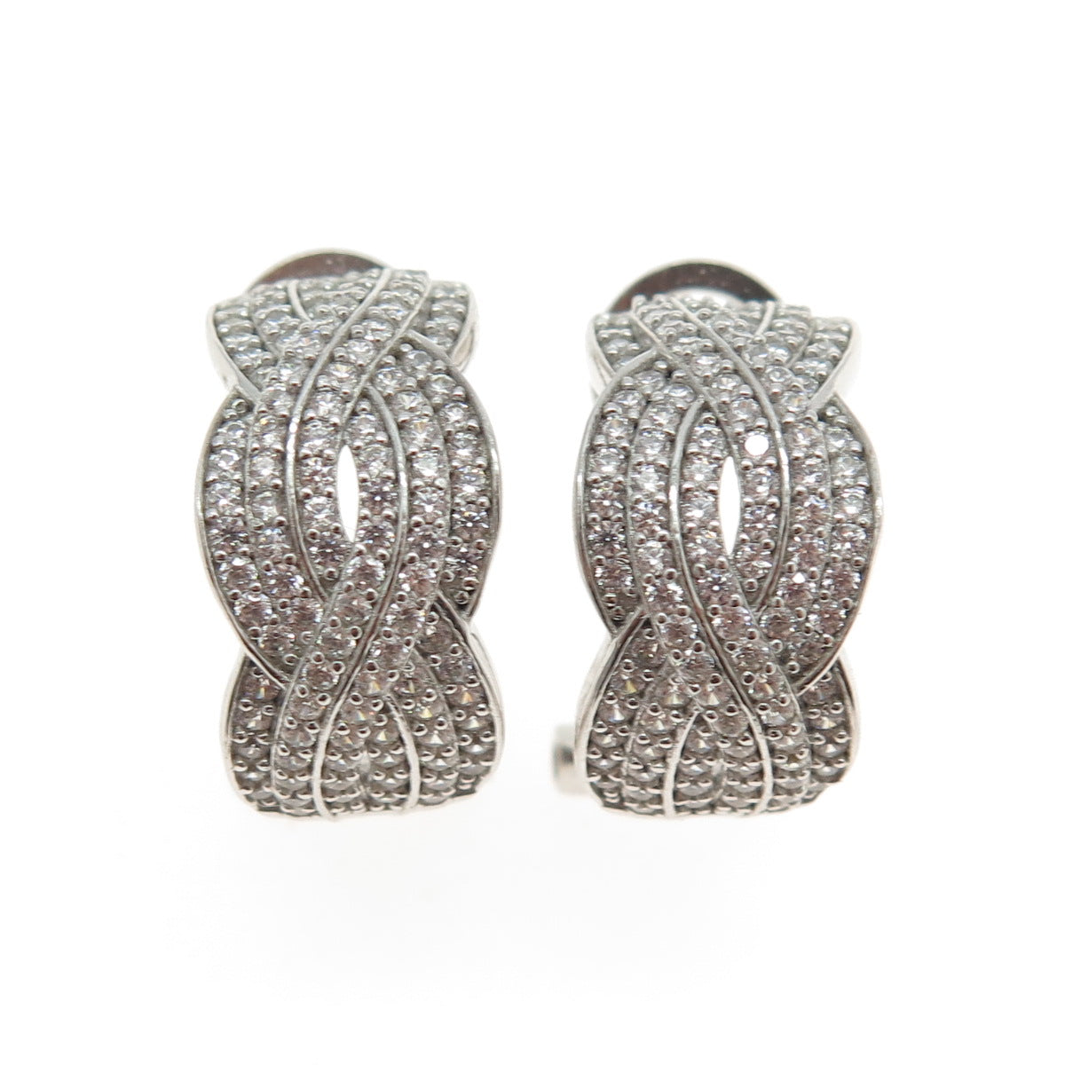 925 Sterling Silver Pave C Z Infinity Omega Back Earrings