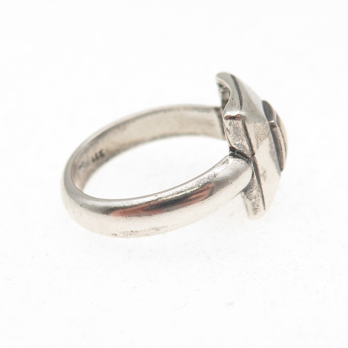 925 Sterling Silver Gold Accent Vintage Modernist Oxidized Ring Size 6.75