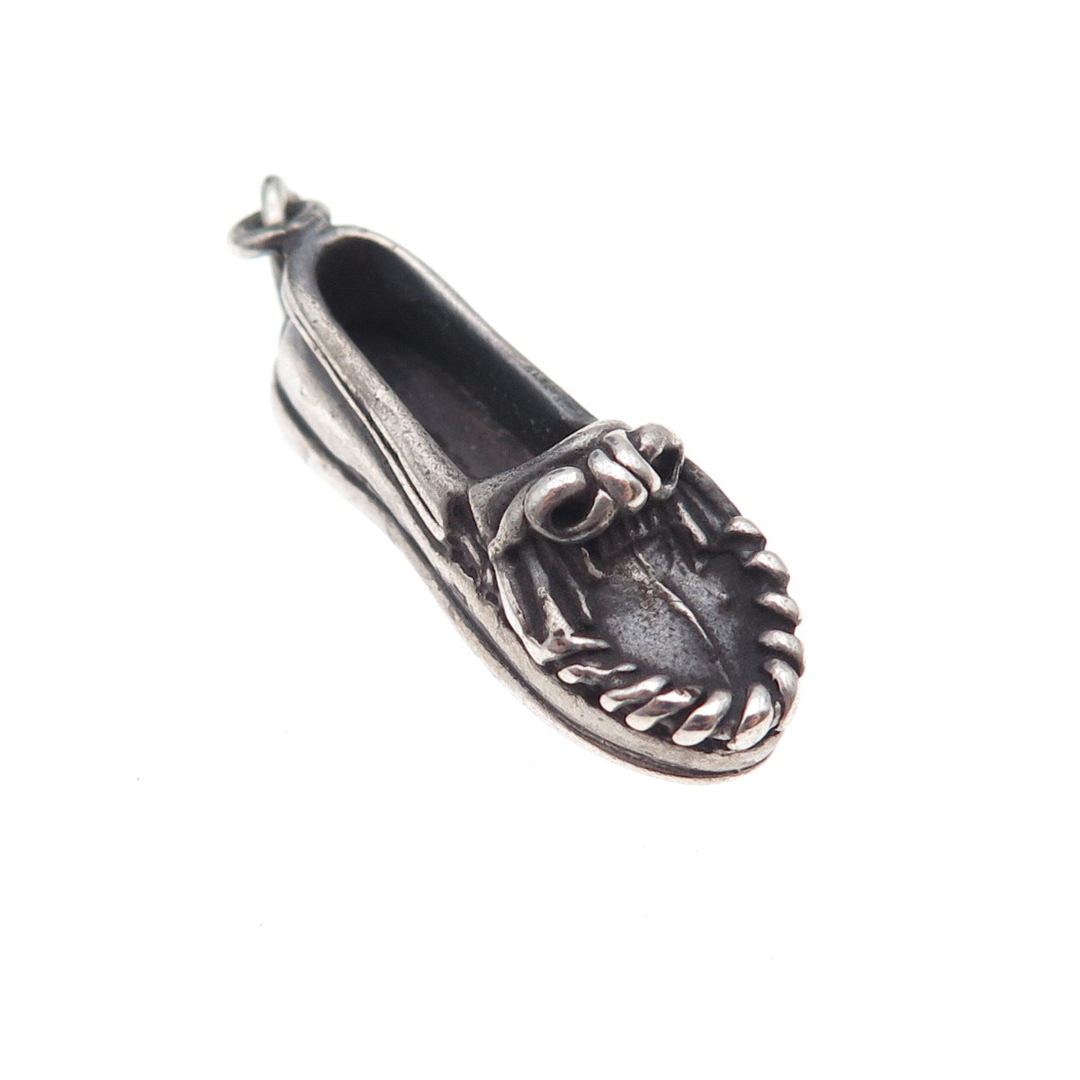 Southwest 925 Sterling Silver Vintage Loafer Shoe Oxidized 3D Charm Pendant