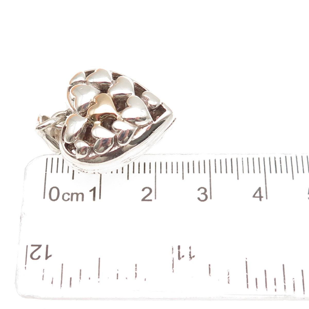 925 Sterling Silver 14K Gold Vintage Modernist Heart Charm Pendant