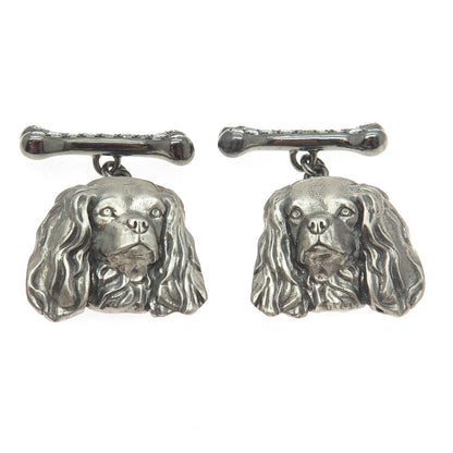 925 Sterling Silver Vintage Real Round-Cut Diamond Cocker Spaniel Dog Cufflinks