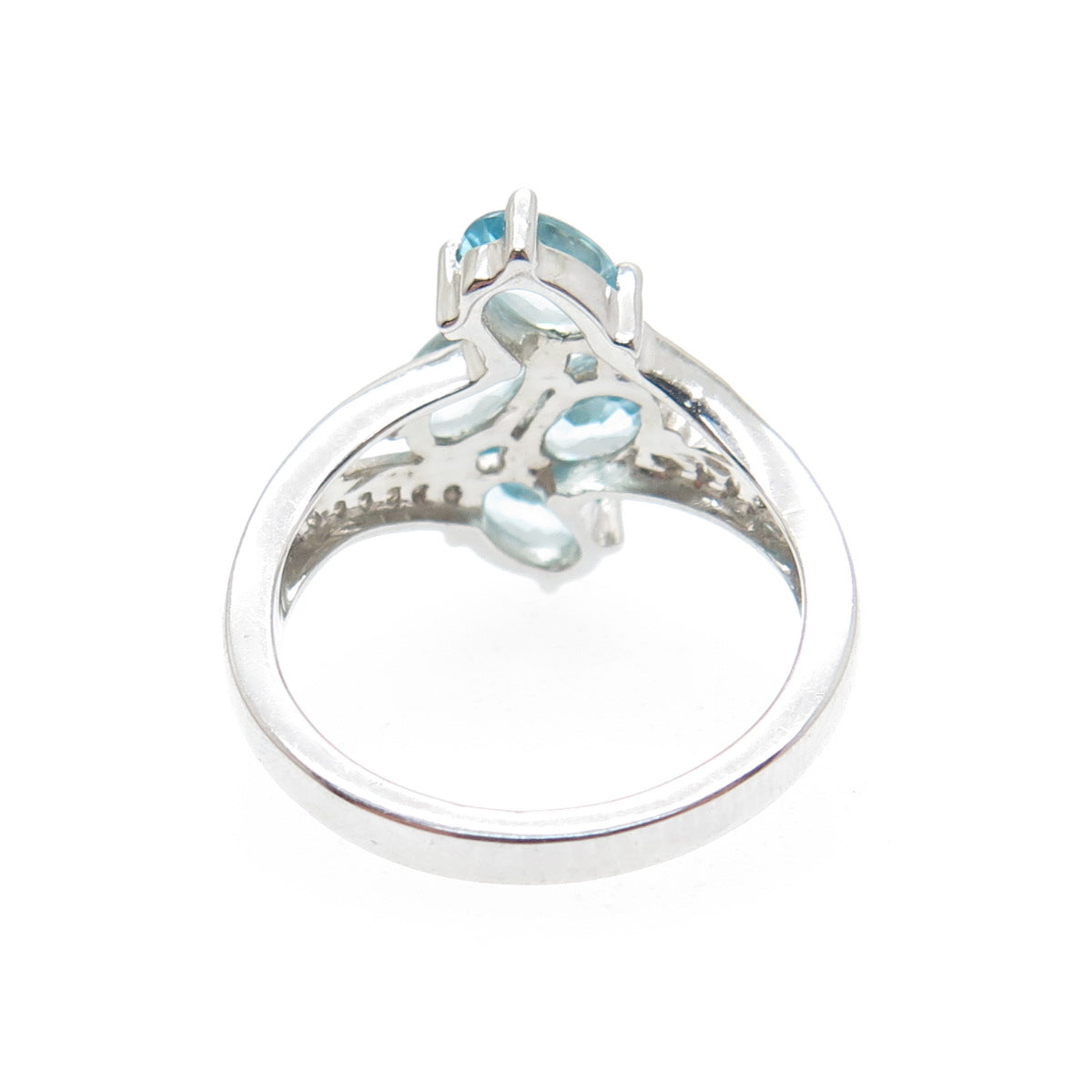 925 Sterling Silver Real Oval-Cut Blue & Round-Cut White Topaz Ring Size 6