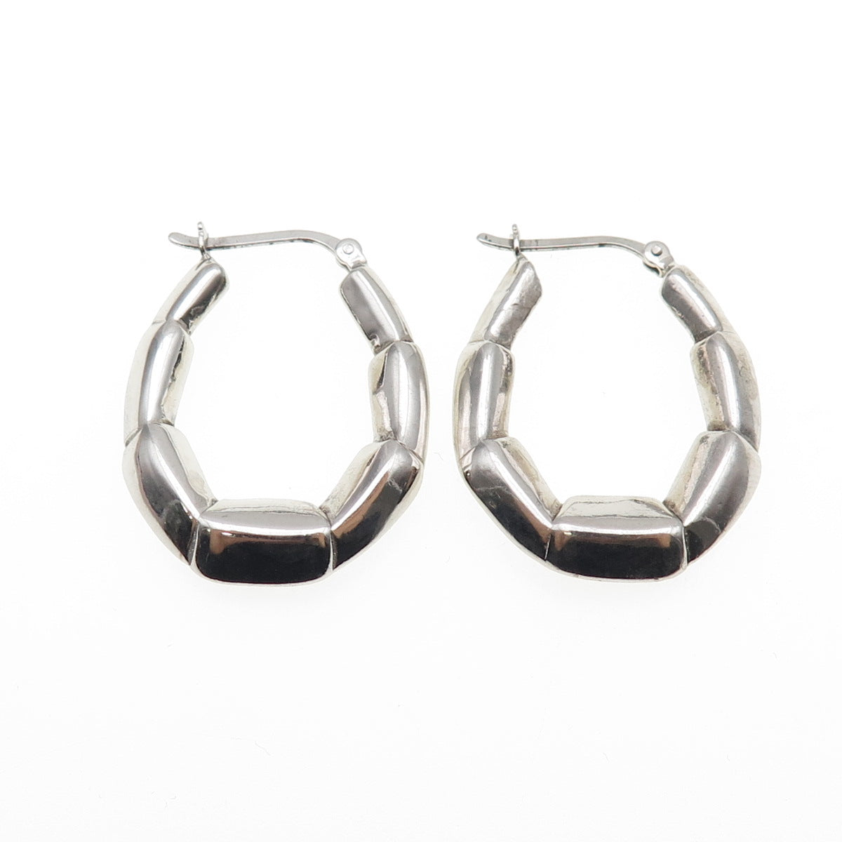 925 Sterling Silver Modernist Oval Hoop Earrings