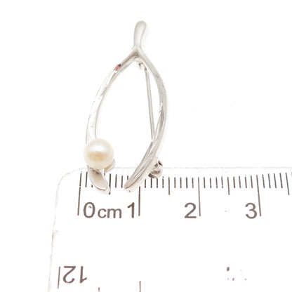 Marvel 925 Sterling Silver Antique Art Deco Real Pearl Wishbone Pin Brooch