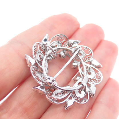 CARL ART 925 Sterling Silver Antique Rhinestone Filigree Pin Brooch / Pendant