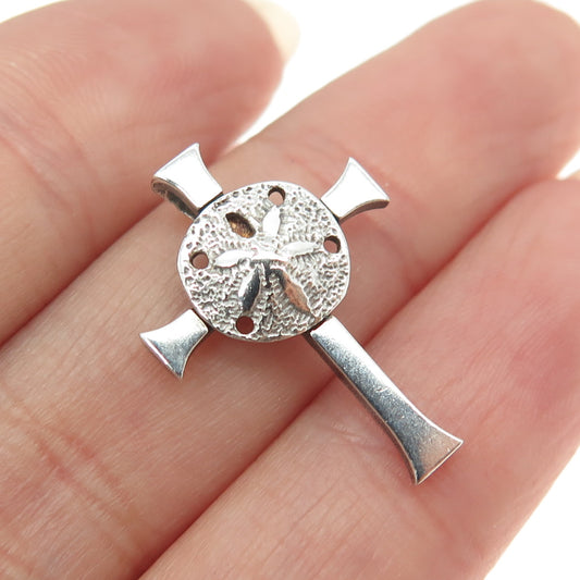 925 Sterling Silver Vintage Sand Dollar Cross Minimalist Oxidized Pendant