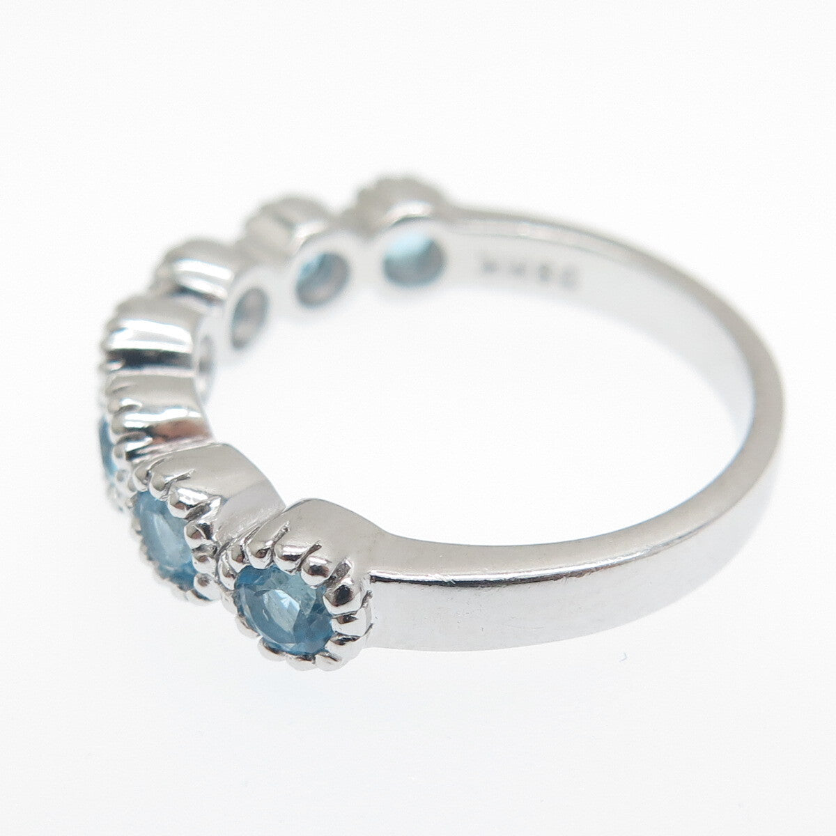 DSMK 925 Sterling Silver Real Round-Cut Blue Topaz Ring Size 7.25