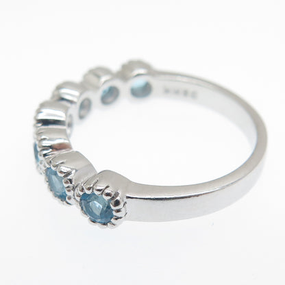 DSMK 925 Sterling Silver Real Round-Cut Blue Topaz Ring Size 7.25