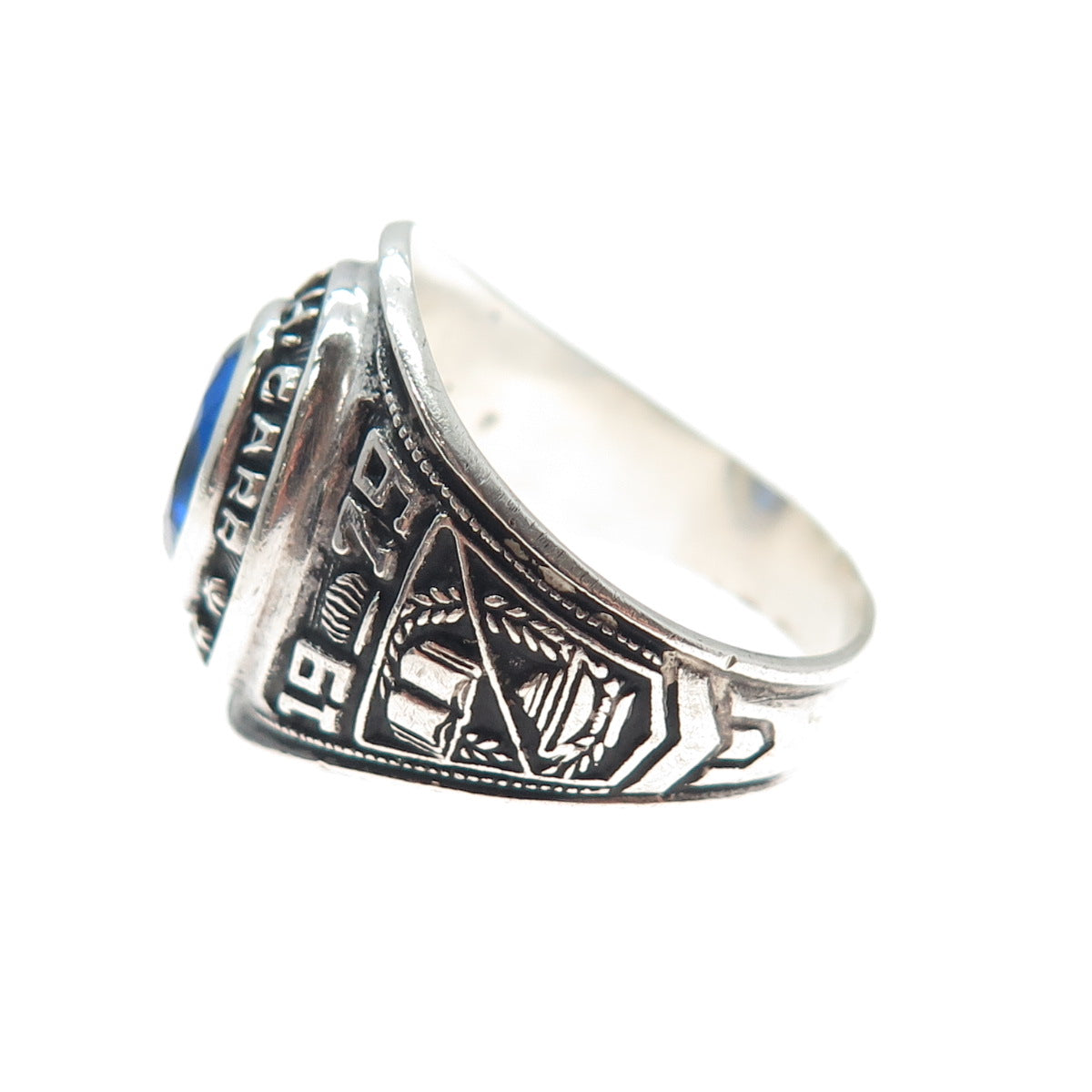 REED Sterling Vintage 1979 Lab-Created Sapphire W.H. Carr School Ring Size 9.25