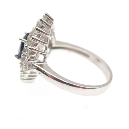 925 Sterling Silver Vintage Real Sapphire & White Topaz Ring Size 8.25