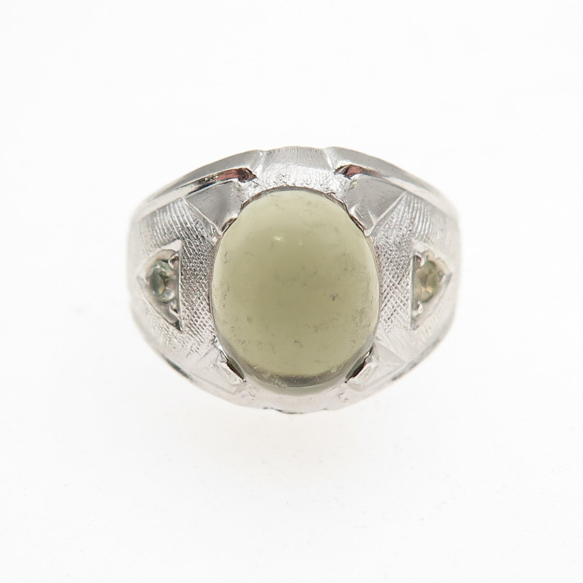Vargas Sterling Silver Antique Art Deco Rhinestone & Green Glass Ring Size 5.75