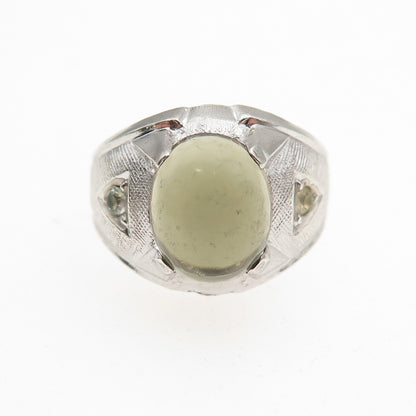 Vargas Sterling Silver Antique Art Deco Rhinestone & Green Glass Ring Size 5.75